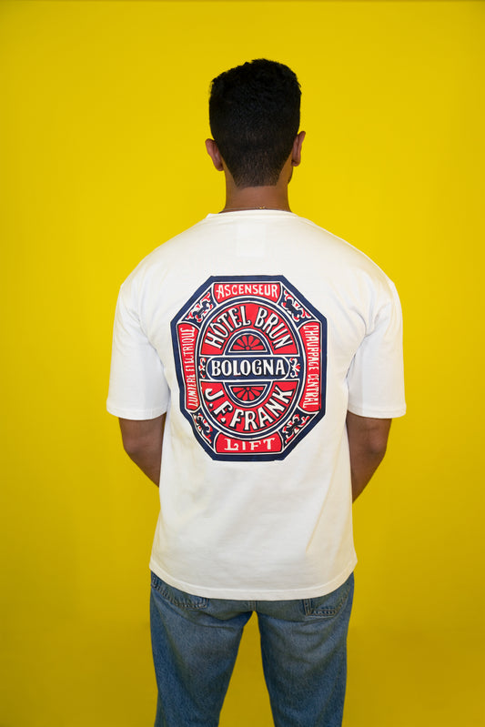 White Oversize Tee with Bologna Print