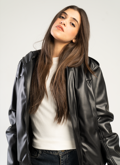 Black Leather Puffer jacket