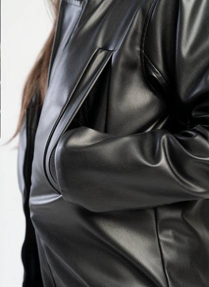 Black Leather Puffer jacket