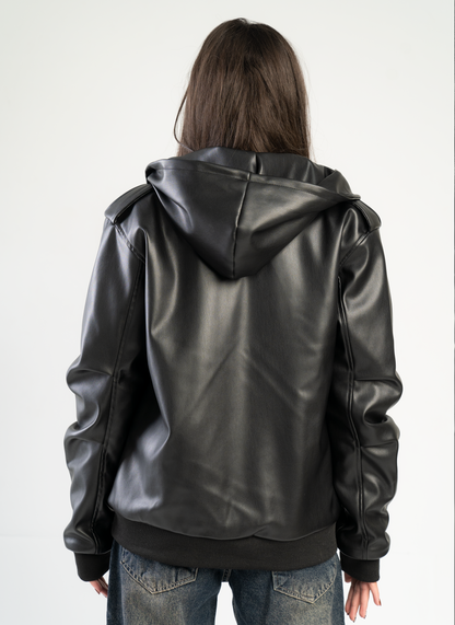 Black Leather Puffer jacket