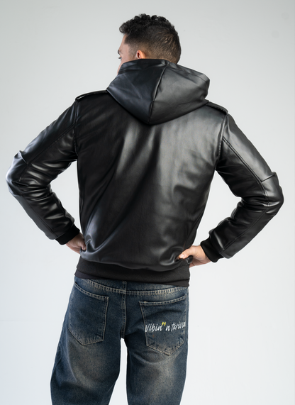 Black Leather Puffer jacket