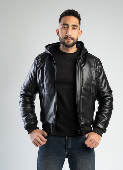 Black Leather Puffer jacket