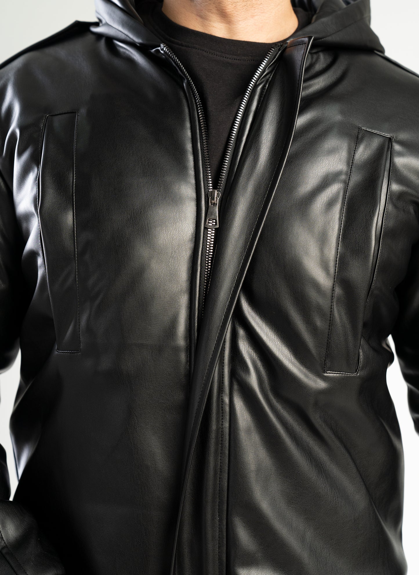 Black Leather Puffer jacket