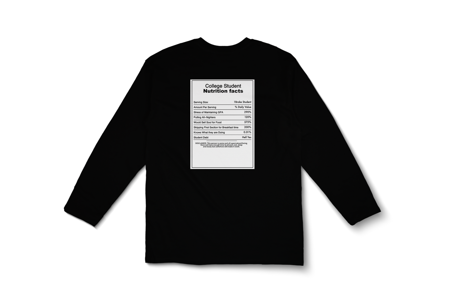 Student Nutition Fact Long Sleeve