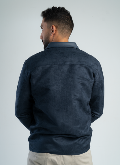 Blue Suede jacket with leather collar